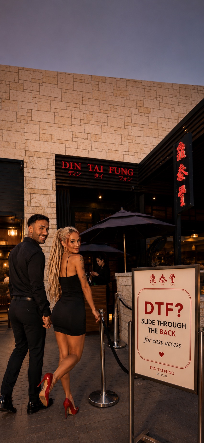 Lana and Kyle outside Din Tai Fung at Westfield UTC