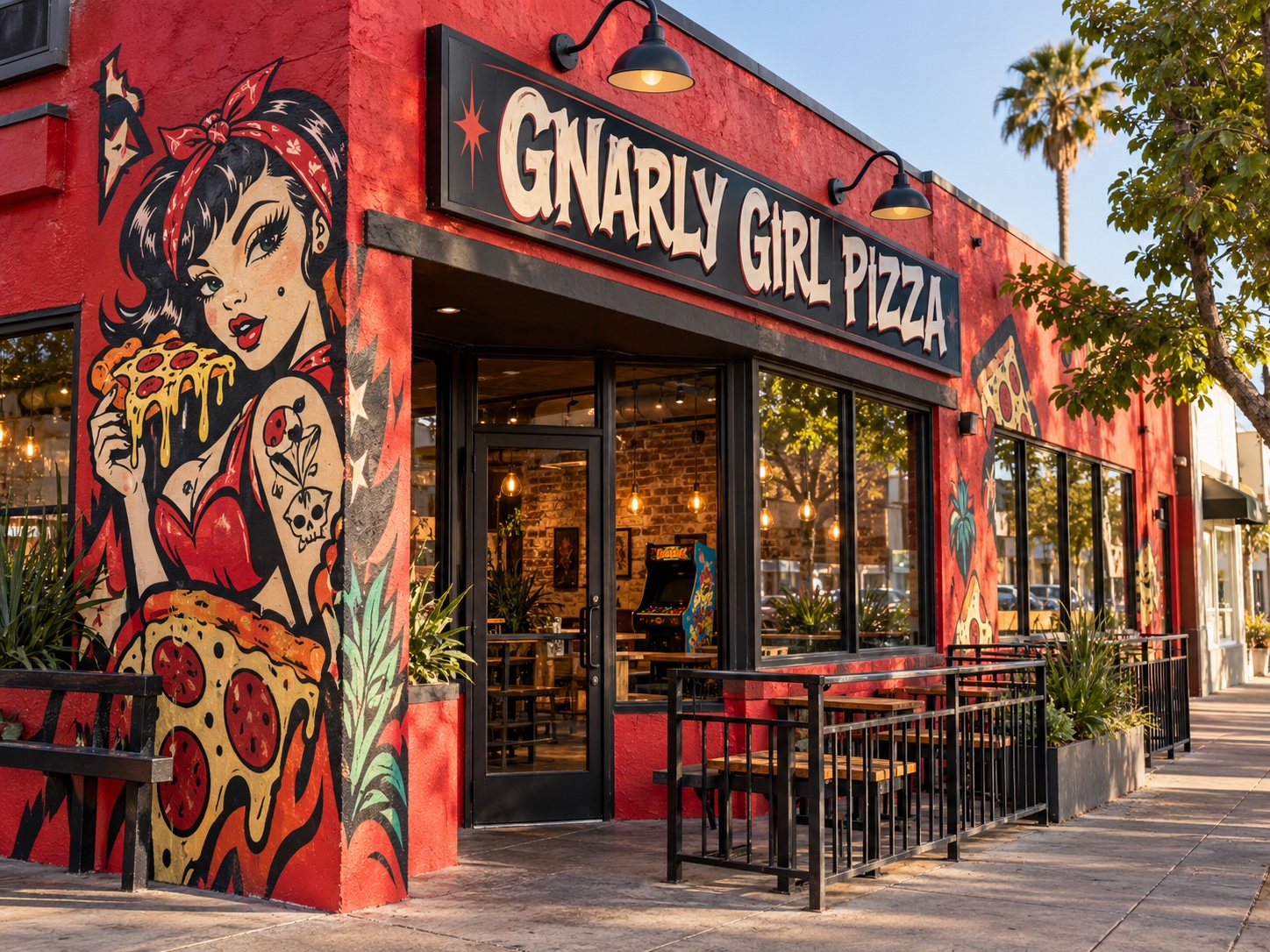 Colorful Gnarly Girl Pizza storefront on El Cajon Boulevard