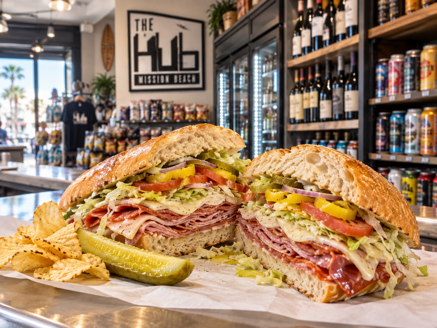 Deli sandwich inside The HUB Mission Beach