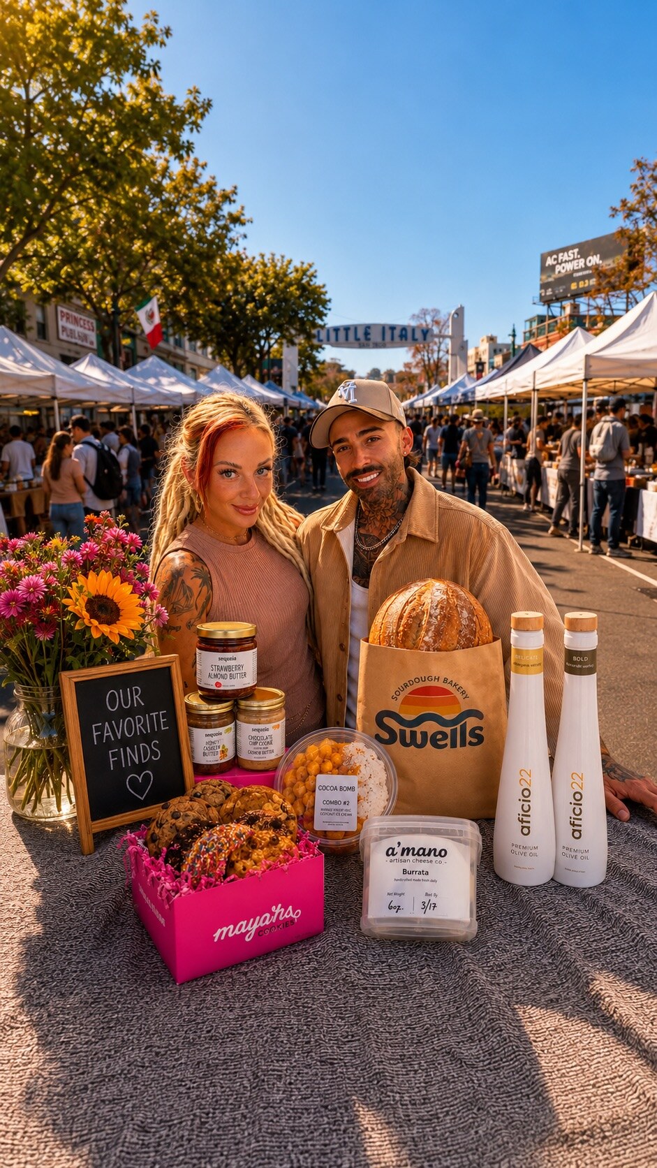 Lana and Kyle with favorite finds at the Little Italy Mercato Farmers Market