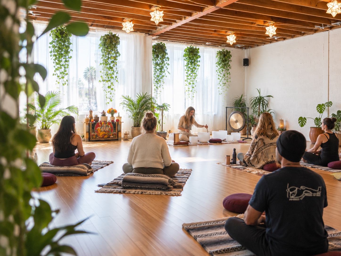 The calm, plant filled studio at Valkyrie Yoga in Ocean Beach