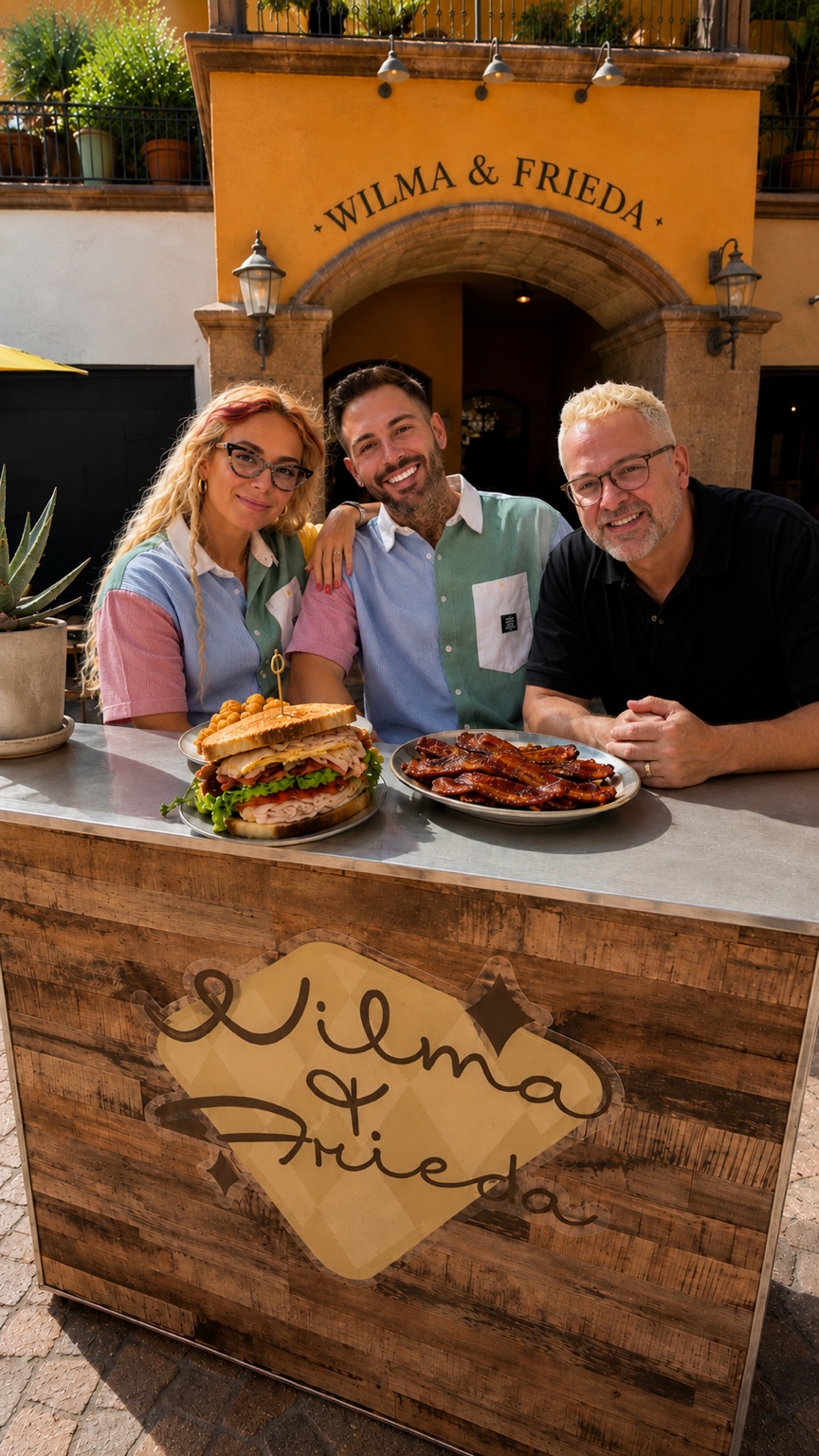 Lana and Kyle with food outside Wilma and Frieda in Palm Springs